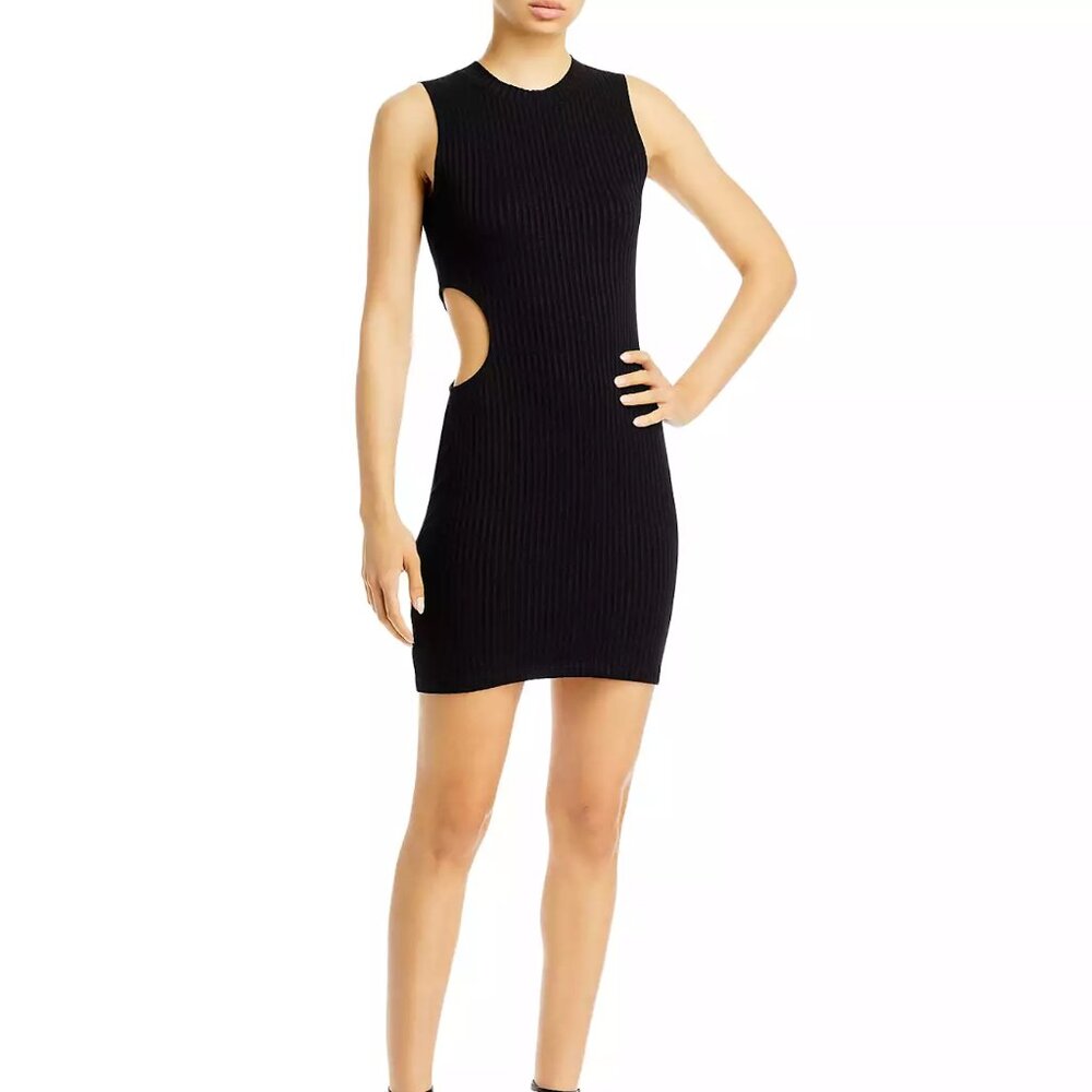 NWT: LNA Women's Black Melis Sleeveless Cutout Ribbed Knit Mini Dress Size S